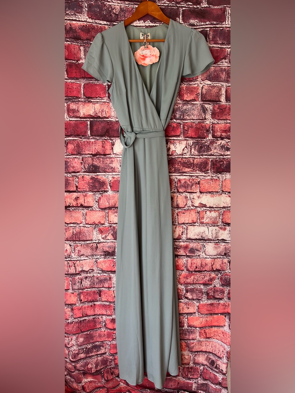 NWT Show Me Your Mumu Noelle Flutter Wrap Maxi Dress Silver Sage Small